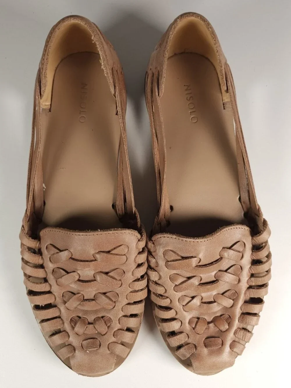 Nisolo Tan Woven Leather Huarache Flats